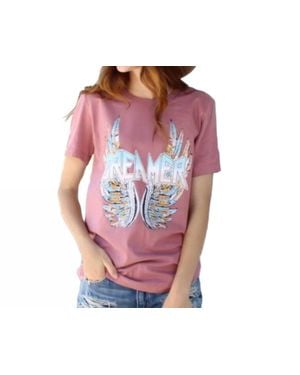 Glittering South Dreamer Wings Boho Graphic Tee - Pink