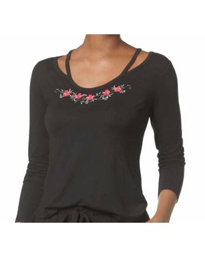 Flora Nikrooz Eleanor Cut-Out-Neckline Knit Top - Black