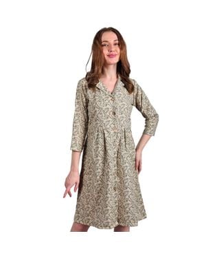 TRUEDAMES Stylish Cotton Linen Printed Dress For Summer Casual Wear - Brown