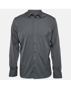 Emporio Armani Stretch Cotton Long Sleeve Shirt Xxxl - Gray