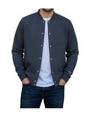 Champion Snap Up Athletic Wear Varsity Bomber Jacket - Blue