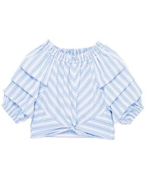 Habitual Jagger Ruched Sleeves Top - Blue