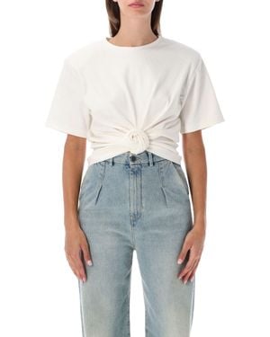 Magda Butrym Ribbed Short-Sleeved Top With Front Knot And Draped Effect - White
