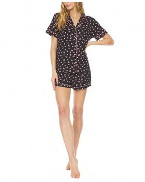 Flora Nikrooz Notched Top & Shorts Pajama Set - Black