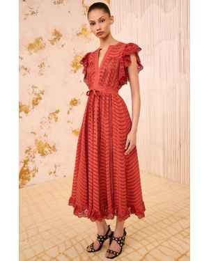 Ulla Johnson Olga Flutter Sleeve Midi Dress - Orange