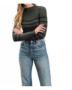 The Workshop Studio Stripe Mock Neck Long Sleeve Knit Sweater - Blue