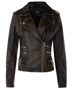 Infinity Leather Brando Biker Jacket-Loddon - Black