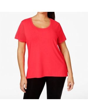 Jessica Simpson Partial Mesh Cutout Racerback T-Shirt - Red