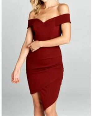Style Rack Asymettrical Off The Shoulder Mini Dress - Red