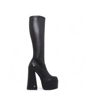 Windsor Smith Knee-High Sock Platform Goth Heel Boots - Black
