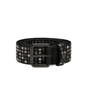 HTC Studded Leather Belt With Dark Metallic Buckle - Black