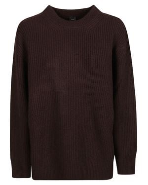 Pinko Ribbed Knit Round Neck Sweater With Relaxed Fit - Brown
