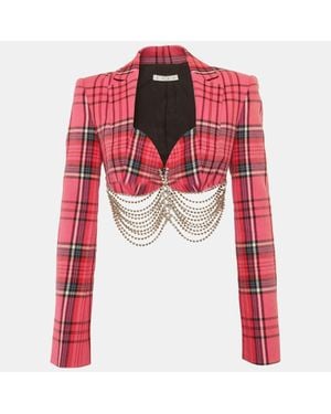 Area Plaid Cotton Chain Detail Jacket - Red