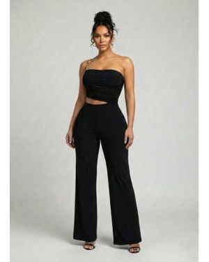 TRUEDAMES Modern Jumpsuit,Ruched Bandeau-Style - Black