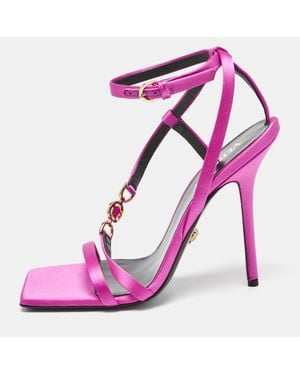 Versace Satin Crystal Embellished Ankle Strap Sandals - Pink