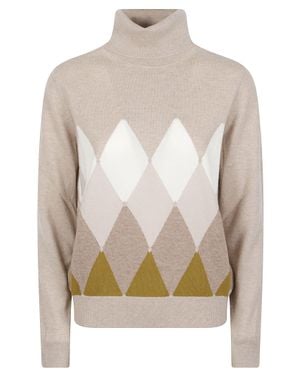 Ballantyne Turtle Neck Classic Diamon Argyle Cashmere Turtleneck - Natural