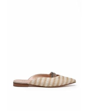 Eleventy Raffia Leather Sabot - White