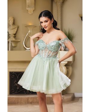 TRUEDAMES Graduation Off Shoulder Sleeveless Hoco Dress - Green