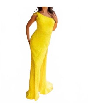 Vienna Prom One Shoulder Sequin Beaded Gown - Yellow