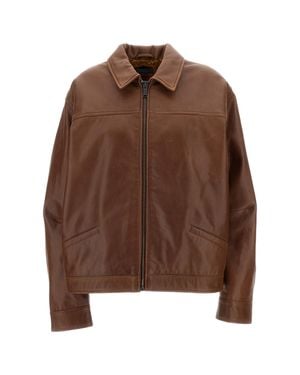Haikure Silky Boxy Cropped Leather Jacket - Brown