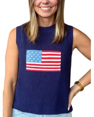 Buttermelon Flag Print Knitted Sleeveless Sweater - Blue
