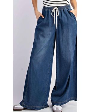 Eesome Mineral Washed Wide Leg Pants - Blue