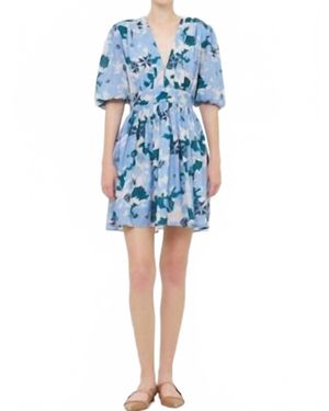 Oliphant V-Neck Puff Mini Dress - Blue