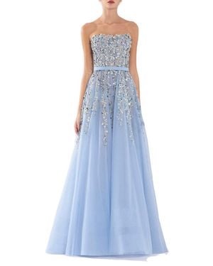 Saiid Kobeisy Tulle Stapless Dress With A Dotted Beading - Blue