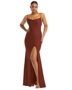 Cynthia & Sahar Cowl-Neck Open Tie-Back Stretch Satin Mermaid Dress With Slight Train - Multicolor