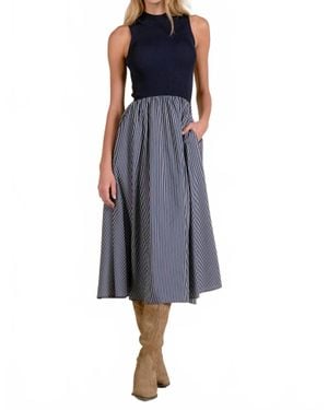 Elan Mixed Media Striped Dress - Blue