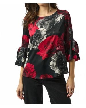 Joseph Ribkoff Floral Print Boat Neck 3/4 Sleeves Top - Red