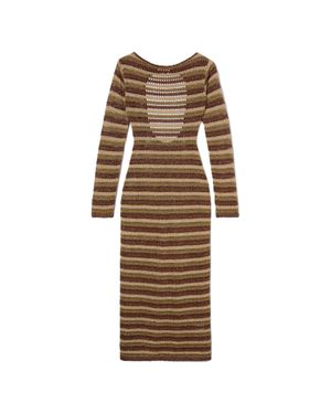 MC2 Saint Barth Long Robyn Dress Striped Crochet Fabric - Natural