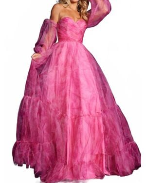 Jovani Print Long Sleeve A-Line Gown - Pink