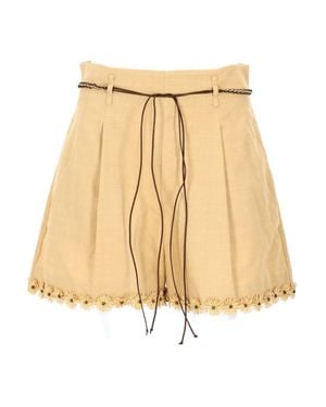 Zimmermann Mahon High-Waisted Flared Cotton Shorts - Natural