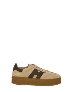 Hogan Leather Sneakers With Logo And Platform Sole - Brown