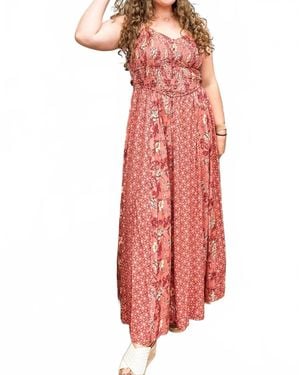 Rock & Roll Denim Mixed Print Maxi Dress - Red
