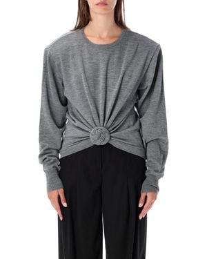 Magda Butrym Roses Knit Draped Front Long-Sleeve Wool Top - Gray
