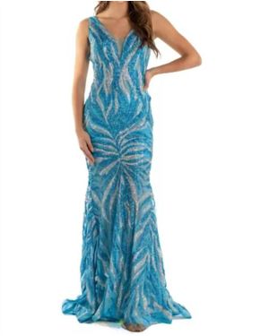 Jovani Long Sequin Gown - Blue