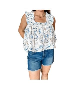 JACQUIE THE LABEL Floral Ruffle Sleeve Blouse - Blue