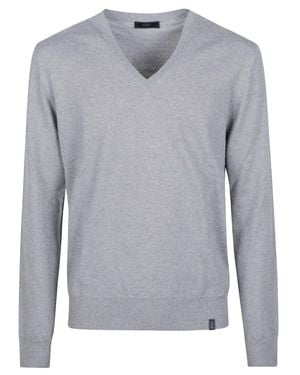Fay V-Neck Fine Virgin Wool Sweater - Gray