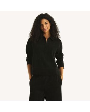 Nautica Herringbone Quarter-Zip Pullover - Black