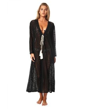 La Moda Clothing Ziggy Lace V-Neck Tasseled Kimono Dress - Black