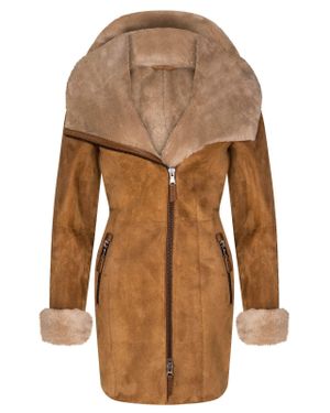 Infinity Leather Merino Sheepskin Hooded Coat-Antioch - Brown