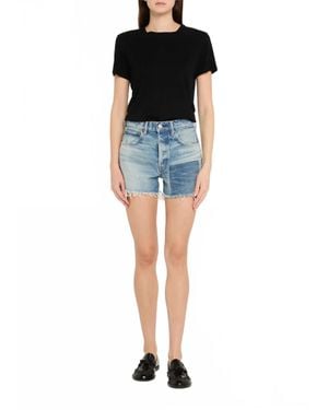 Moussy Cheswold High Rise Denim Shorts - Blue