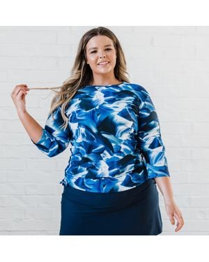 Calypsa Plus 3/4 Sleeve Rash Guard Margaux Swim Top - Blue
