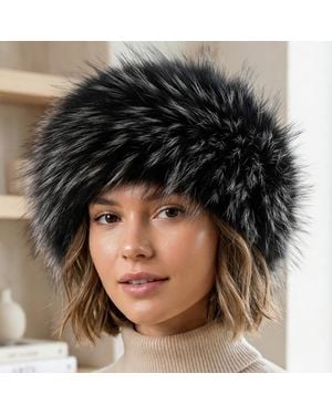 Fashnzfab Oversized Furry Rounded Crown Headband Earmuff - Black