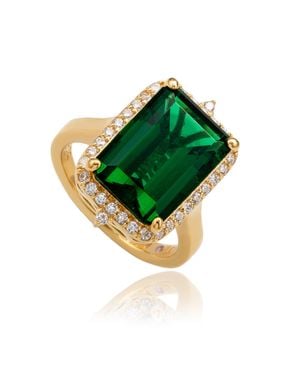 Suzy Levian Sterling Emerald-Cut Cubic Zirconia And Pointed Halo Cubic Zirconia Ring - Green