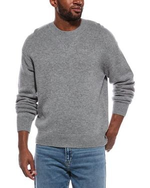 FRAME Suede Patch Wool & Cashmere-Blend Crewneck Sweater - Gray