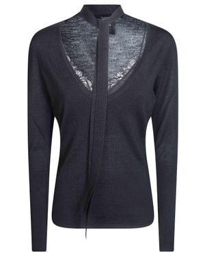 Pinko Soffio 100 Wool Lace Trim Knit Long Sleeve Top - Blue