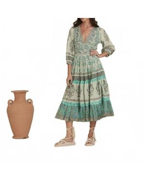 Mo Maya Honeydew Flare Dress - Green